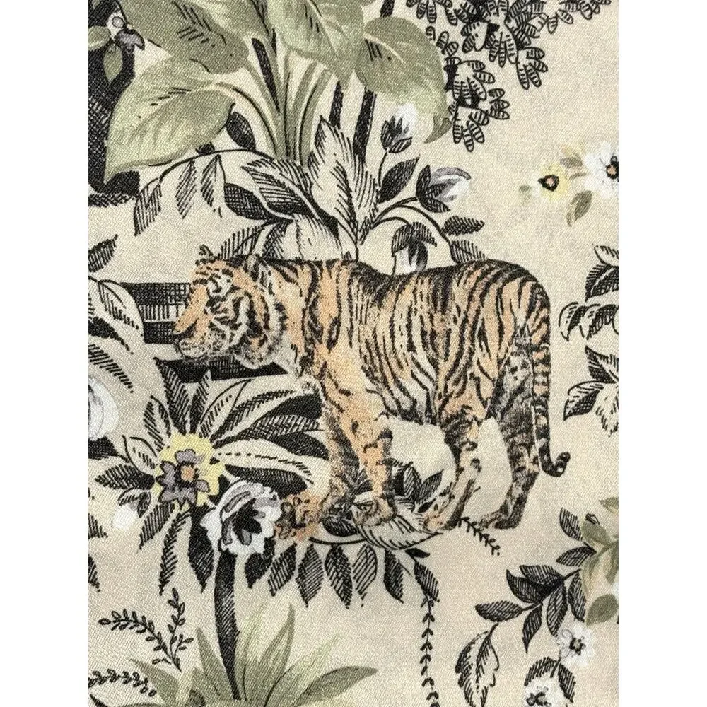 Anatara Tiger Jungle Birds Window Curtains Panels Drapes 84” Slight Satin Finish